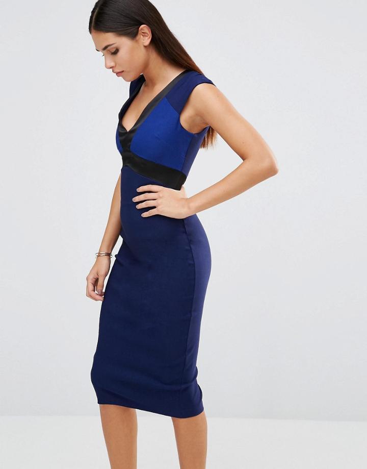 Vesper Pencil Dress With Satin Detail - Blue