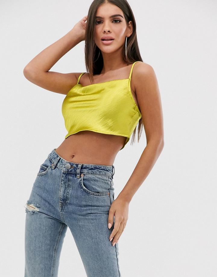 Club L Satin Cami Top In Chartreuse-gold