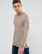 Asos Longline Long Sleeve Muscle Fit T-shirt - Brown