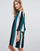 Ganni Electra Silk Stripe Shift Dress - Green