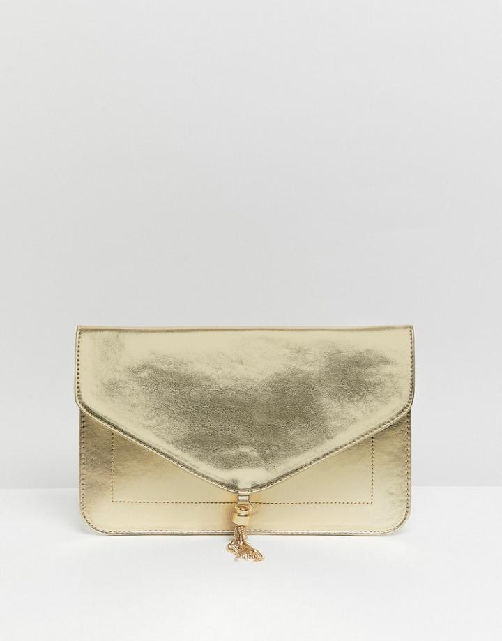 Asos Design Tassel Clutch Bag - Gold
