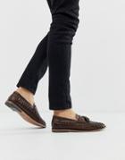 River Island Leather Woven Tassel Loafers In Brown - Brown