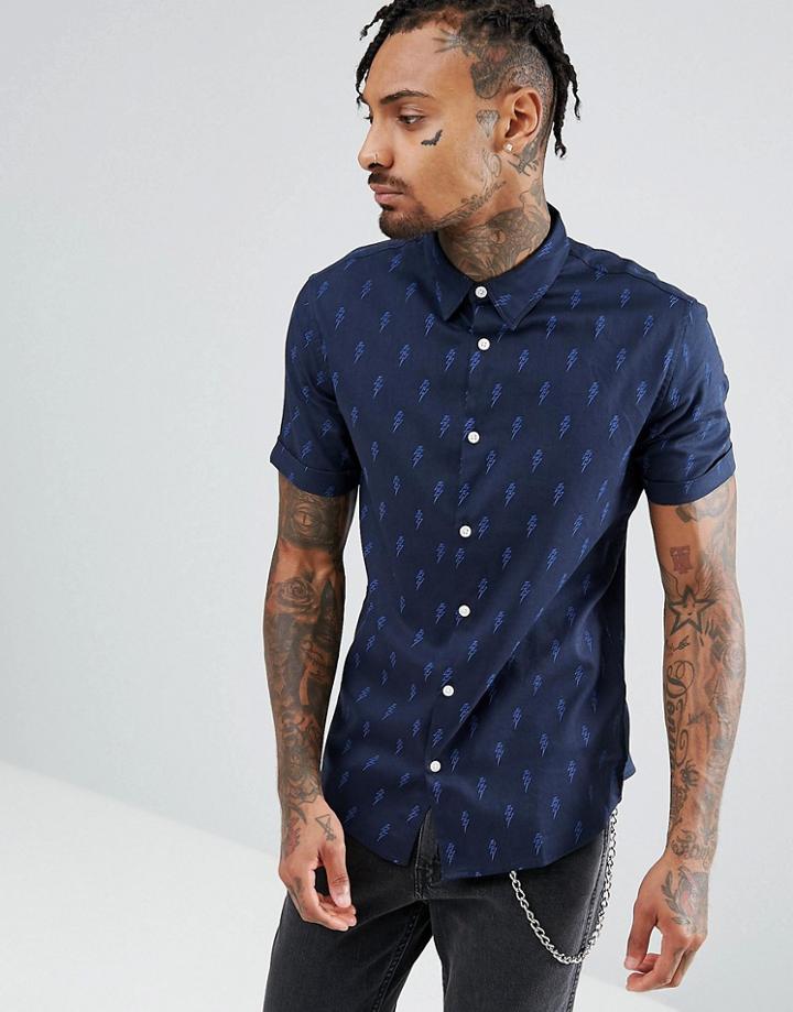 Midnight Surf Lightening Print Shirt - Navy