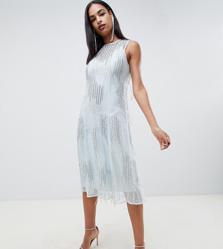 Asos Design Midi Dress With Delicate Tassle Embellishment - Blue