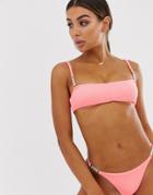 River Island Bikini Top With Gold Detail In Pink