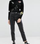 Asos Design Petite Farleigh High Waist Slim Mom Jeans In Washed Black - Black