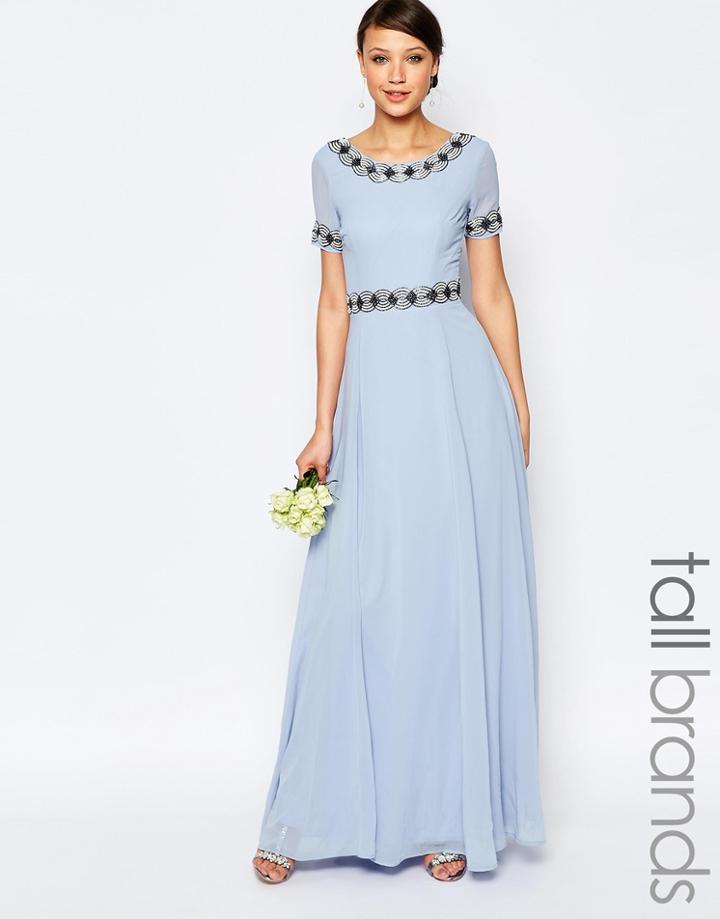 Maya Tall Deep Back Maxi Dress With Full Skirt And Embellishment - Blue