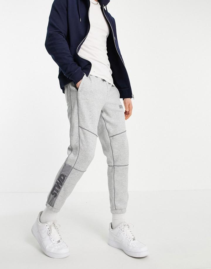 Pull & Bear Fleece Sweatpants In Light Gray With Piping-grey