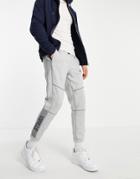Pull & Bear Fleece Sweatpants In Light Gray With Piping-grey