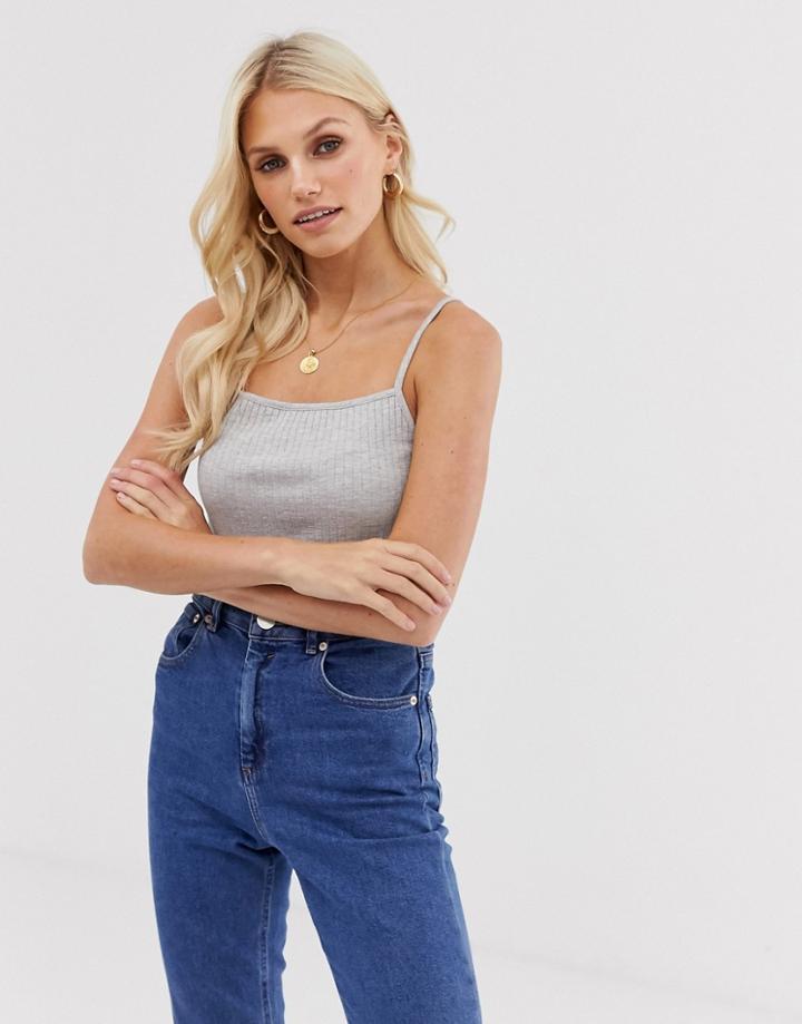 Asos Design Square Neck Rib Cami In Gray