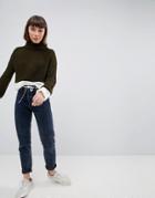 Daisy Street High Neck Sweater With Color Block Panel - Green
