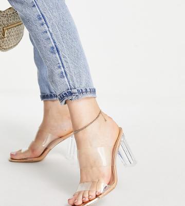 Simmi London Wide Fit Clear Heel Sandals In Natural-brown