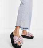 Asos Design Wide Fit Teach Bow Flatform Mules In Pink
