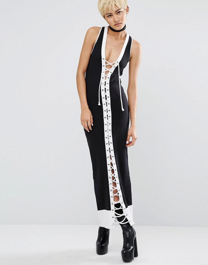 Fenty X Puma By Rihanna Lace Up Ribbed Maxi Dress - Black