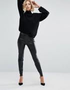 Boss Orange Faux Leather Black Leggings With Ribbing - Black