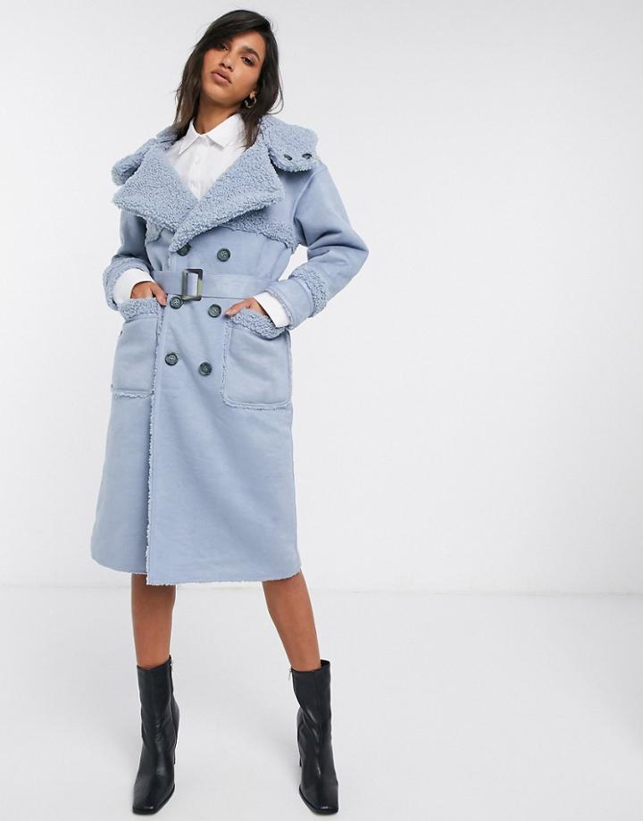 Urbancode Retter Reversible Faux Shearling Coat In Sky-blues