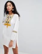 Liquorish Embroidered Beach Dress - White