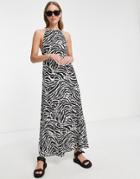 Asos Design Gathered Neck Maxi Dress With Open Back In Zebra Print-multi