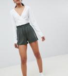 Asos Design Tall Shorts With Paperbag Waist - Green