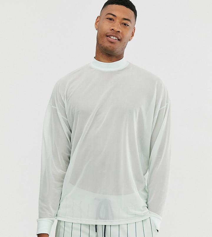 Asos Design Tall Oversized Long Sleeve T-shirt In Fine Mesh-green