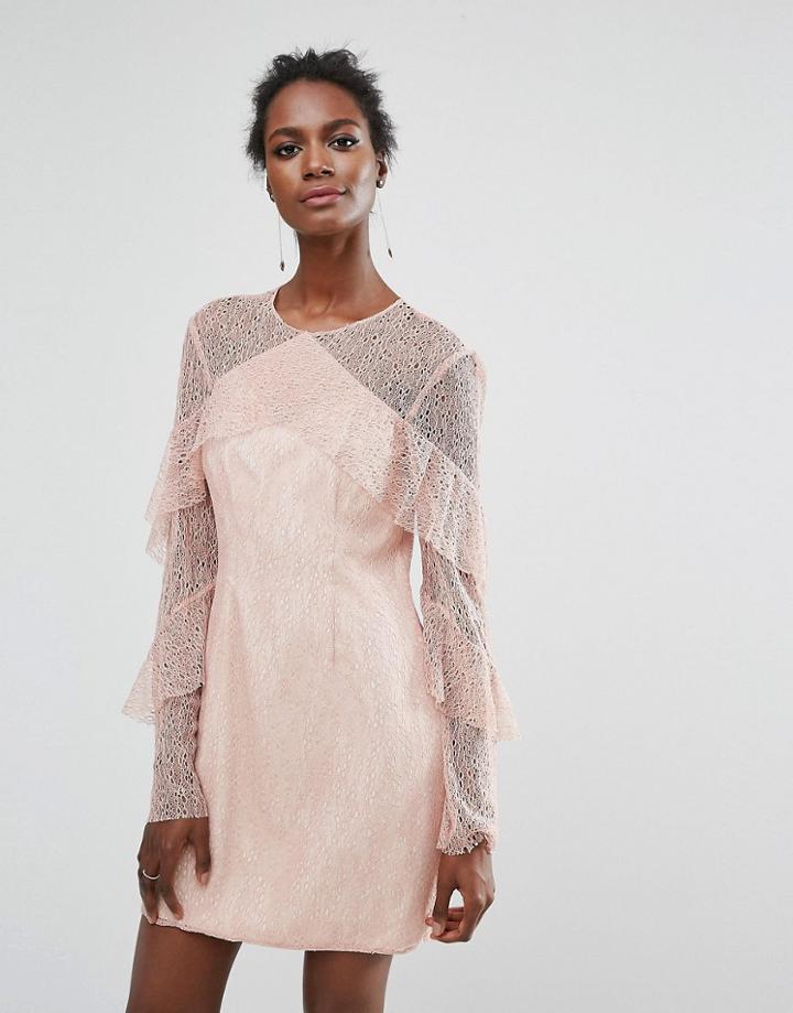 Keepsake Wide Awake Lace Frill Mini Dress - Pink