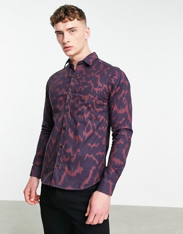 Bolongaro Trevor Kaleidoscope Super Skinny Fit Leopard Print Shirt-red