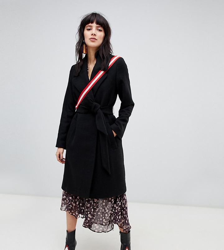 Stradivarius Wool Tie Waist Car Coat - Black