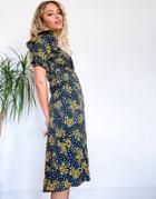 Influence Shirred Sleeve Midi Dress With Button Down Front In Floral Print-multi