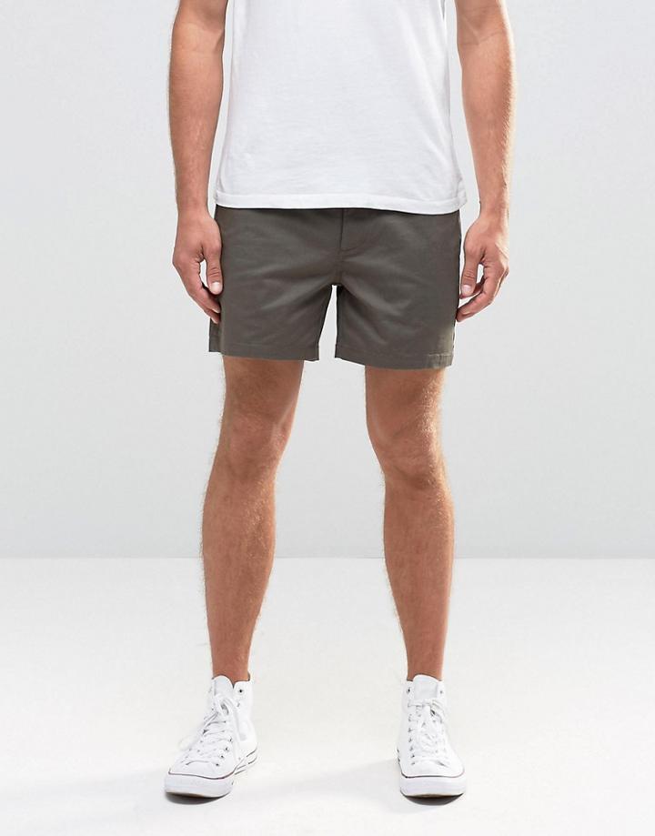 Asos Stretch Slim Chino Shorts In Dark Green - Forest Night