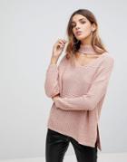 Wal G Split Side Sweater With Choker Detail - Pink