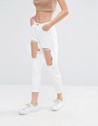 Missguided Riot Open Thigh Slim Leg Jeans - White