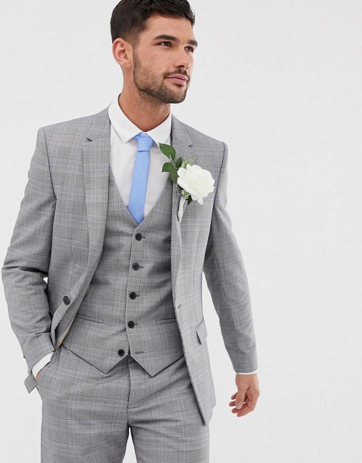 River Island Wedding Slim Suit Jacket In Gray Check - Gray