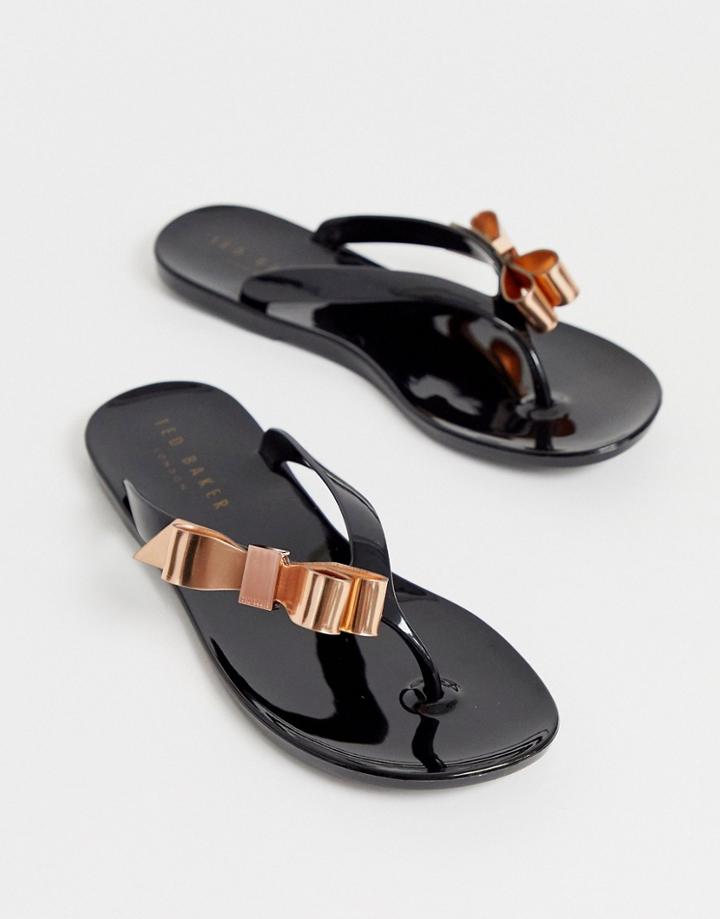 Ted Baker Suszie Black Flip Flop With Rose Gold Bow - Black