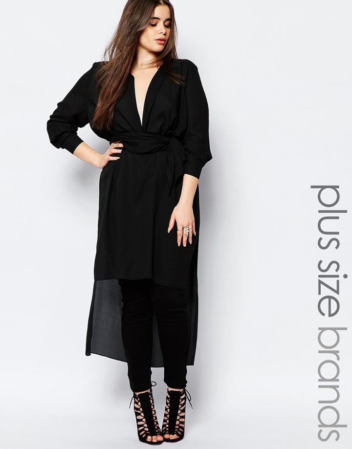 Missguided Plus Tie Waist Long Line Shirt - Black