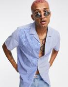 Asos Design Relaxed Camp Collar Shirt In Mixed Stripe & Gingham-blues