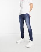 River Island Spray On Jeans In Dark Blue