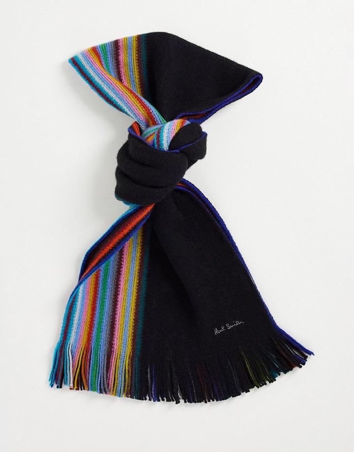 Paul Smith Multi-edge Stripe Scarf In Black