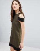 Hedonia Cut Out Shoulder Shift Dress - Green