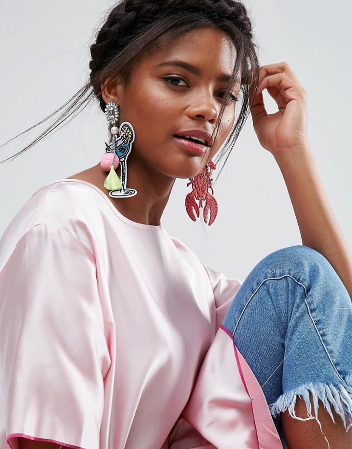 Asos Novelty Lobster & Cocktail Jewel Drop Earrings - Multi