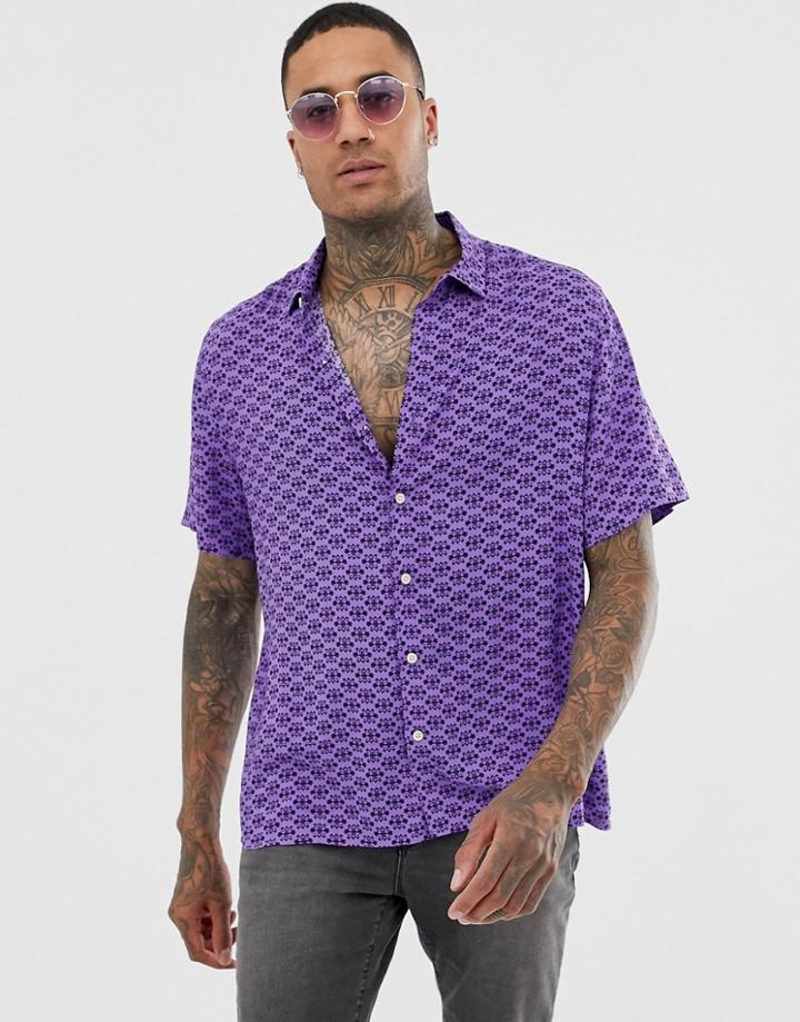 Asos Design Festival Regular Fit Shirt In Geo-tribal Print - Red