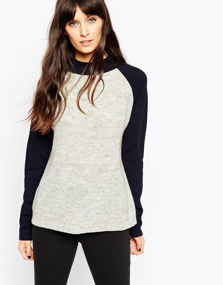 Asos Color Block Raglan Sleeve Sweater With High Neck