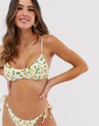 Monki Orange Tree Print Cross Back Bikini Top In Off White - White