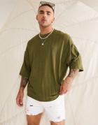 Asos Design Oversized T-shirt In Green Variegated Rib Texture