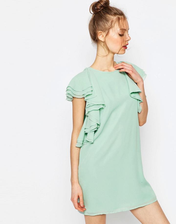 Asos Ruffle Front Mini Shift Dress - Green