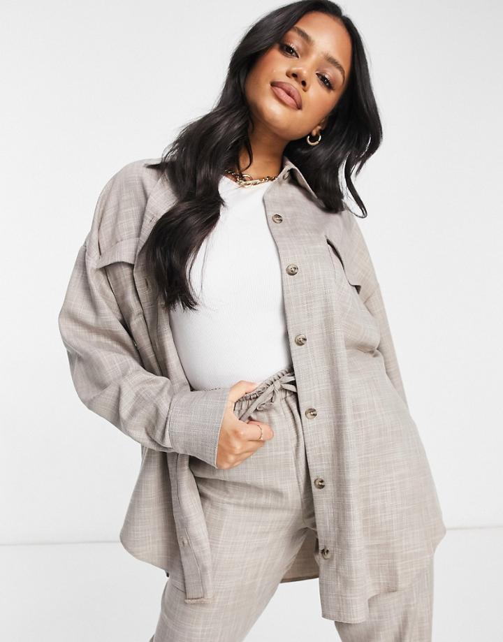 Asos Design Textured Suit Shacket In Brown