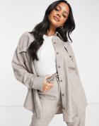 Asos Design Textured Suit Shacket In Brown
