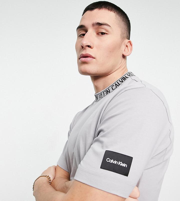 Calvin Klein Exclusive To Asos T-shirt With Neck Branding Detail In Charcoal-gray