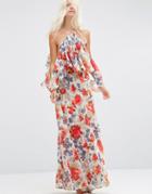 Asos Beautiful Floral Ruffle Front Cold Shoulder Maxi Dress - Multi