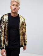 Asos Design Knitted Sequin Cardigan With Gold And Black Sequins - Gold