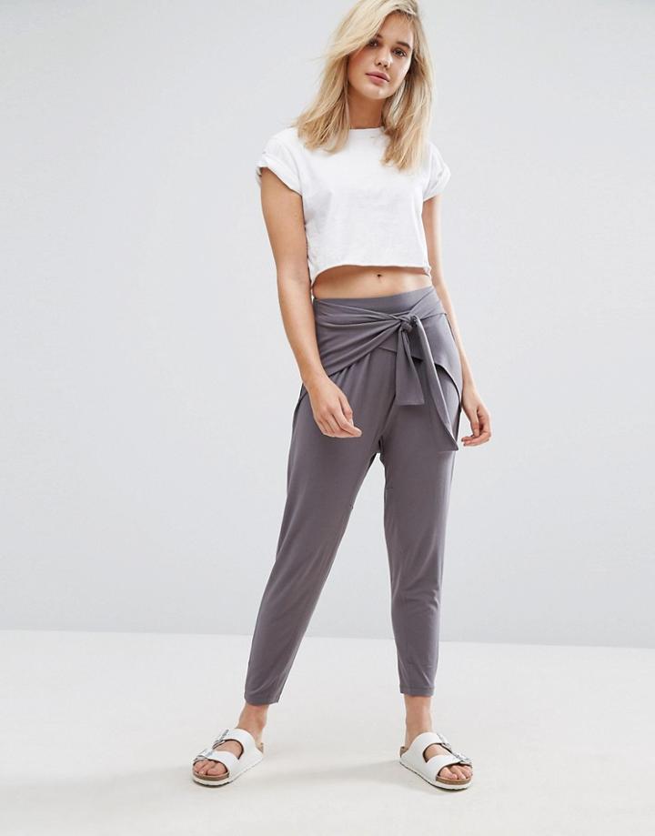 Asos Wrap Front Drop Crotch Harem Pants - Gray